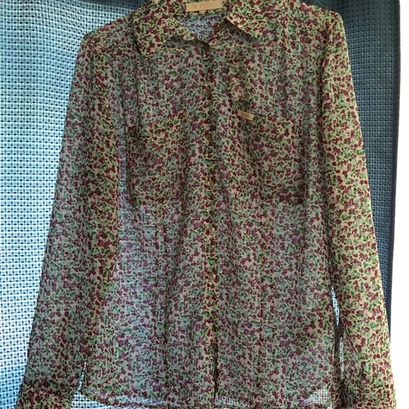 Sheer Button Up Floral Top- Guess Brand - Picture 2 of 2
